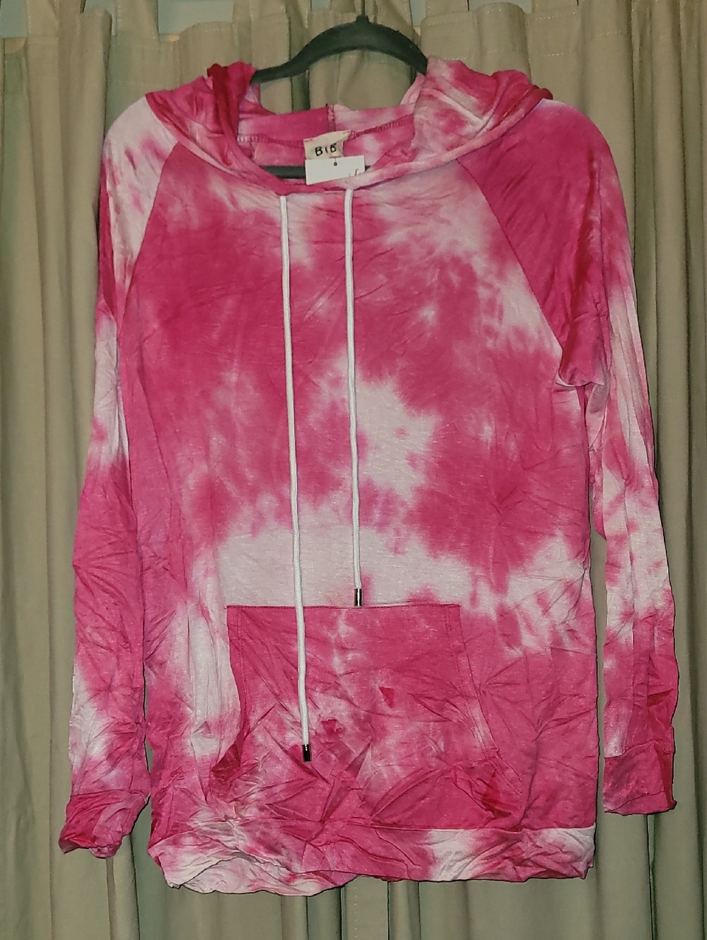 BiBi Pink Tie-Dye Long Sleeve Hoodie Tee